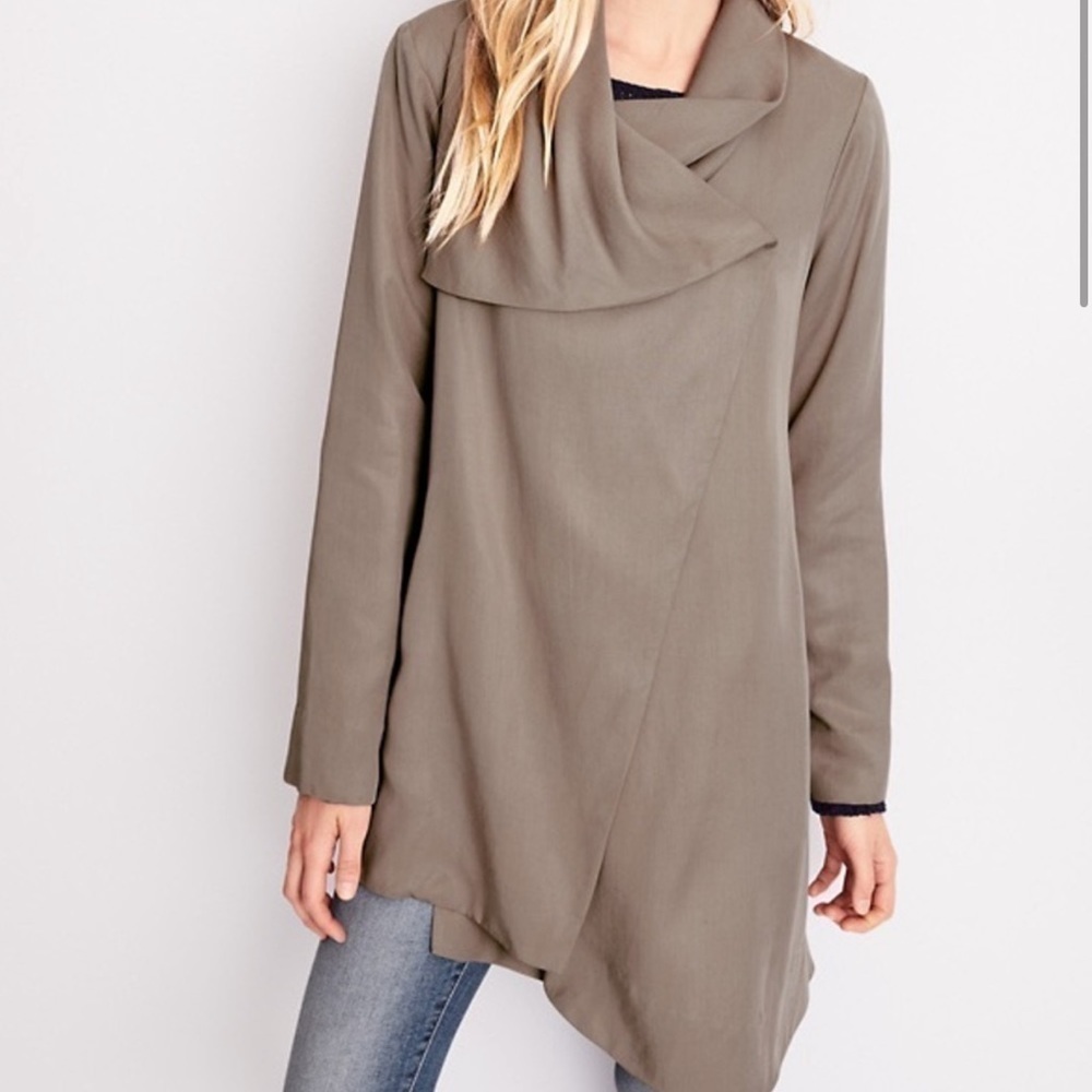 NWT Garnet Hill 100% tencel draped wrap blazer jacket taupe beige size 6